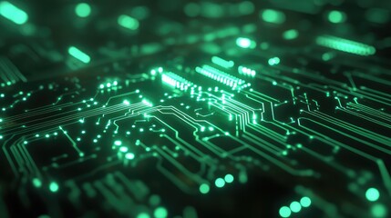 Green glowing circuit board symbolizing technology and data processing