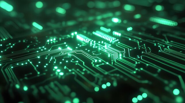 Green glowing circuit board symbolizing technology and data processing