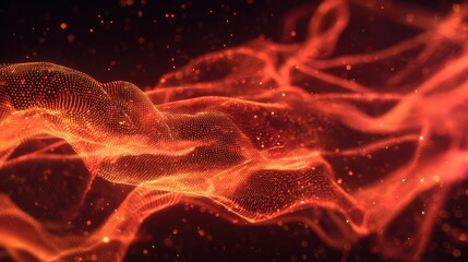 Abstract digital wave of glowing particles flowing