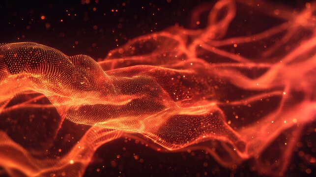 Abstract digital wave of glowing particles flowing - Powered by Adobe