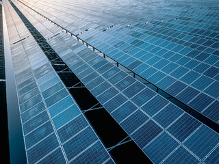 Large array of photovoltaic solar panels for generating clean and renewable energy.