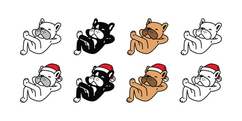 Fototapeta premium dog vector french bulldog christmas santa claus hat sleeping icon cartoon character puppy pet doodle symbol illustration isolated design