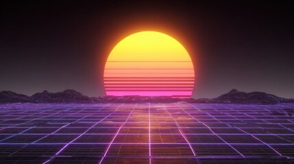 2026 in retro synthwave style with glowing grid and pixelated sun