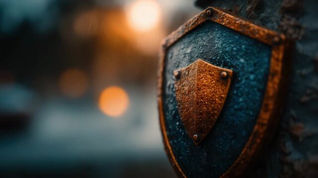 Enchanted shield glimmers in the rain, a symbol of resilience and protection for fantasy storytellers and game developers seeking evocative visuals