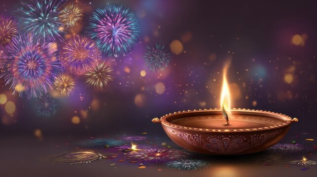 diwali dhamaka sale announcement with colorful fireworks and a traditional diya lamp promoting special offers and discounts during the festive season