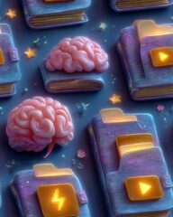 Creative digital brain and folder illustration.