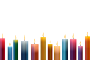Colorful wax candles lit on transparent background to present any occasion