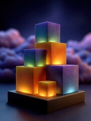 Vibrant colorful glowing blocks with soft light.