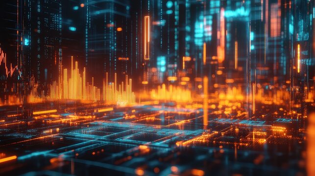 Digital business data processing technology concept displaying abstract graph