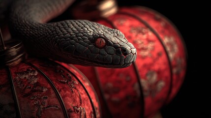 chinese new year 2025 a snake with a traditional red oriental lantern