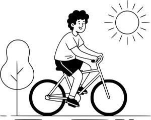 Fototapeta premium Black and White Cartoon Character Morning Cycling Vector — Coloring Page 