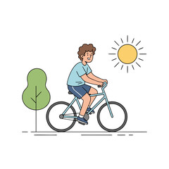 Fototapeta premium Cute Cartoon Character Morning Cycling Vector Illustration 