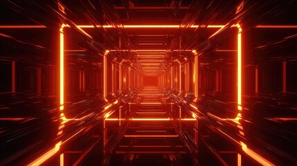 Abstract digital tunnel with glowing red neon lights