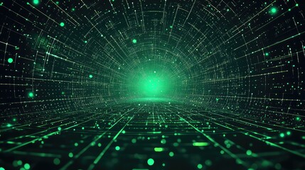 Green digital tunnel displaying data network cyberspace
