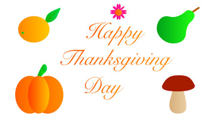 Thanksgiving day greeting card. Autumn illustration on white background. Vector illustration.