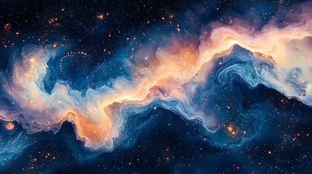 Vibrant cosmic nebula with glowing stars and swirling gas clouds