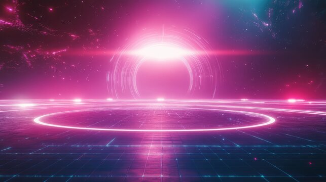 Futuristic neon portal leading into digital space