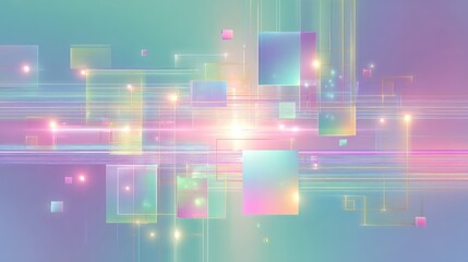Digital network connecting abstract glowing pastel squares