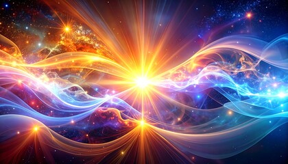 Fototapeta premium Radiant cosmic energy bursts forth, flowing through vibrant nebulae