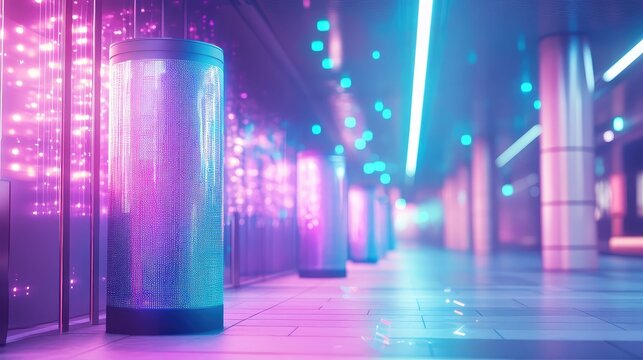Futuristic server corridor illuminating cyberspace data processing - Powered by Adobe