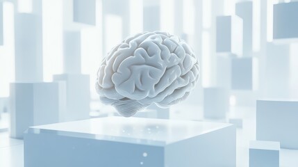 Human brain floating in abstract futuristic environment