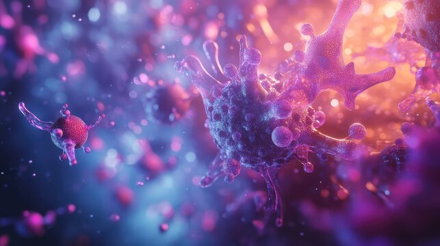 Virus cells multiplying, causing infection and disease