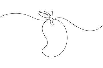 Mango fruit continuous one line drawing on white background minimalist fresh tropical outline vector illustration