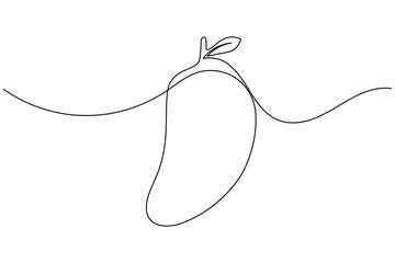 Mango fruit continuous one line drawing on white background minimalist fresh tropical outline vector illustration