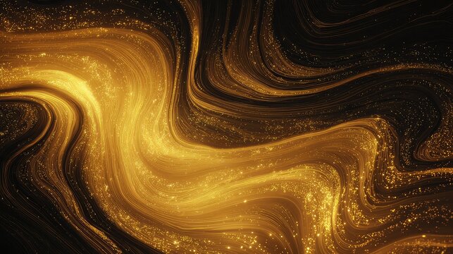 Golden glowing particulate matter flowing across black background