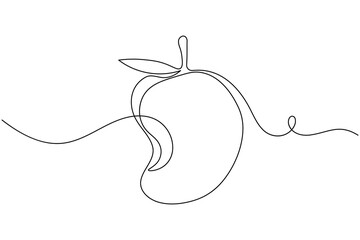 Mango fruit continuous one line drawing on white background minimalist fresh tropical outline vector illustration