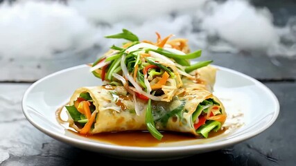 Delicious Asian spring rolls on white plate. - Powered by Adobe
