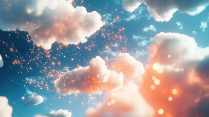Cloud computing data network connecting abstract sky