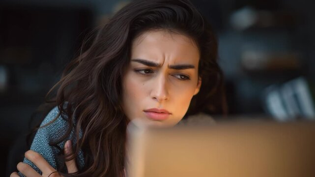 Concerned woman holding her chest indoors, showing signs of discomfort or possible heart pain, symbolizing anxiety, stress, or cardiovascular issues
