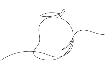 Mango fruit continuous one line drawing on white background minimalist fresh tropical outline vector illustration