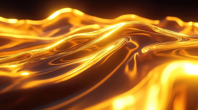 Molten gold liquid flowing creating abstract waves
