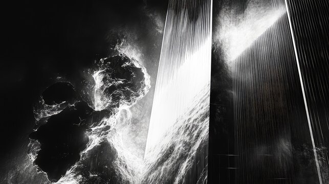 Abstract black and white chaotic energy flowing