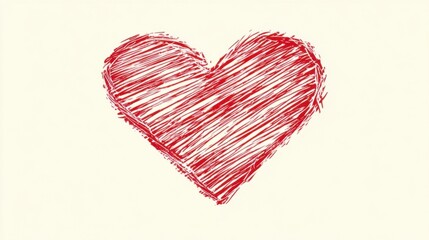 A red heart drawn with crayon or marker lines on light colored paper, simple and handmade,