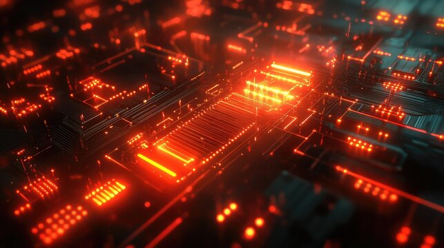 Glowing circuit board processing data in a futuristic system - Powered by Adobe