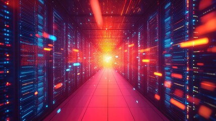 Digital data flowing through server room network