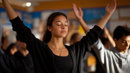Students participating in an anti-bullying workshop led by a counselor in a bright, inclusive classroom — emotional safety, student empowerment, and positive school climate. cinematic color
