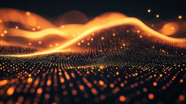 Abstract glowing particles forming a digital wave network