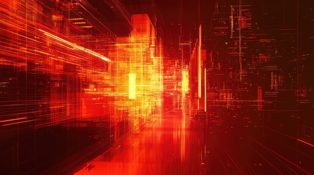 Red digital cityscape transferring data in cyberspace - Powered by Adobe