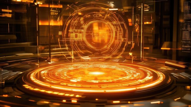 Futuristic golden holographic user interface projecting data