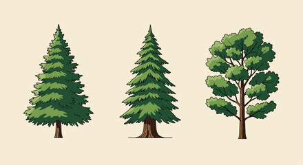 Fototapeta premium Fresh summer vibes with a cheerful collection of tree illustrations, perfect for nature-themed designs and adding a touch of organic beauty