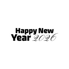 Ornate Black and White Happy New Year 2026 Calligraphy Vector on Transparent Background