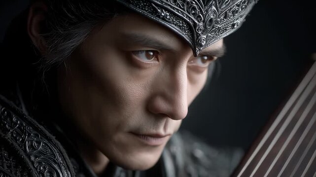 Tang Dynasty man plays the zither with a long and elegant rhythm