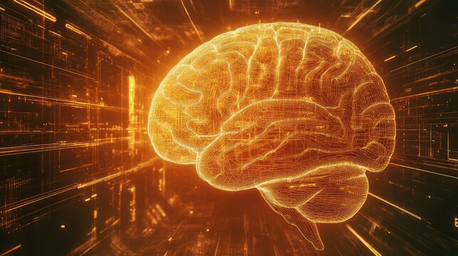 Digital brain connecting network processing artificial intelligence data - Powered by Adobe