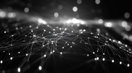 Digital network connections spreading with glowing data points