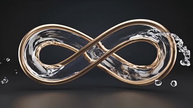 Elegant Glass and Gold Infinity Symbol on Black Background.