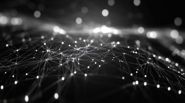 Digital network connections spreading with glowing data points